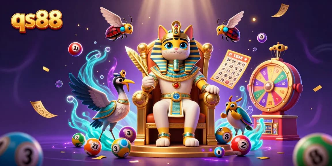 Engage in vibrant lottery action with qs88's animated scene featuring colorful lottery balls and dynamic prize elements.