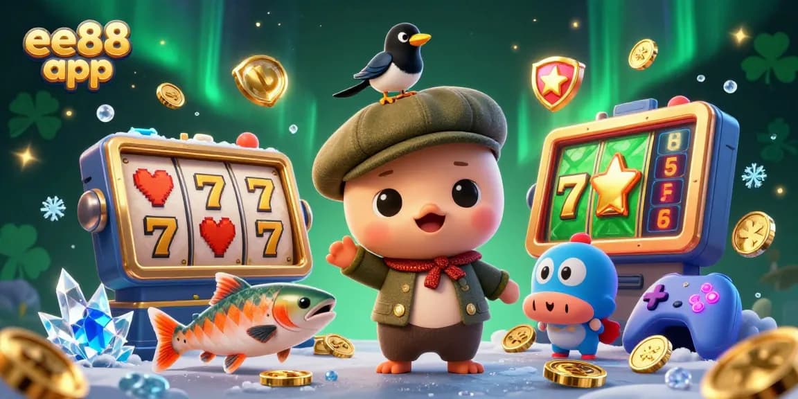 Experience the exciting gameplay of the ee88 app with vibrant illustrations of casino elements and characters.
