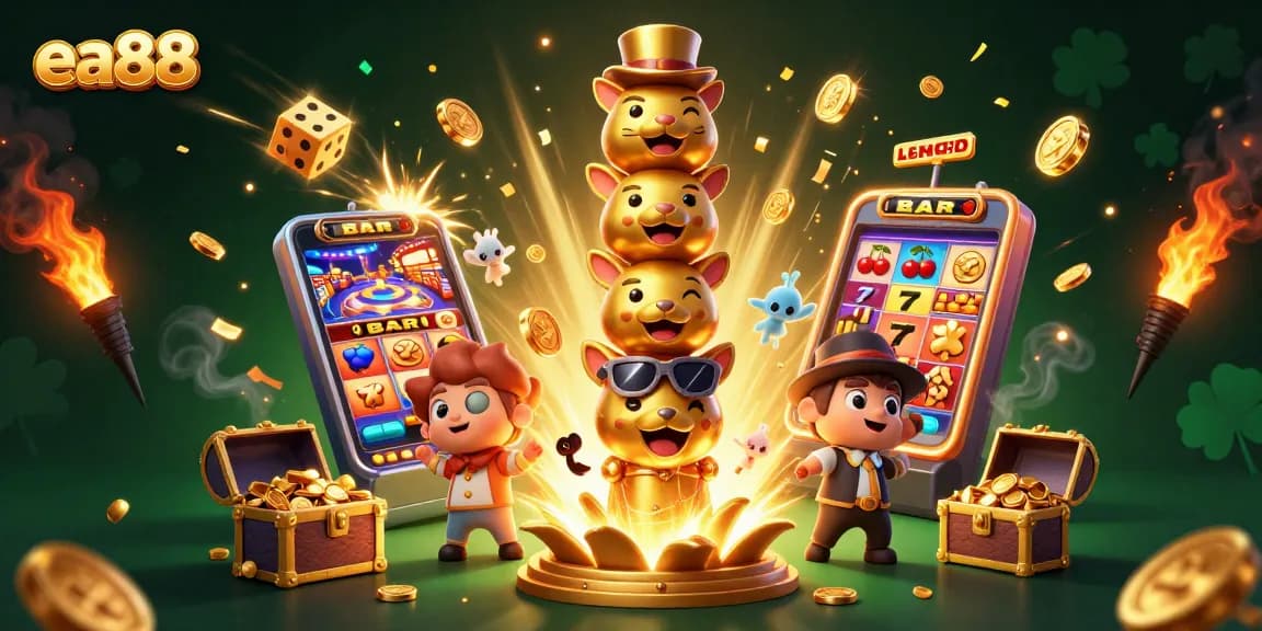 Engage with the vibrant ea88 casino experience featuring a golden totem and slot machine excitement.