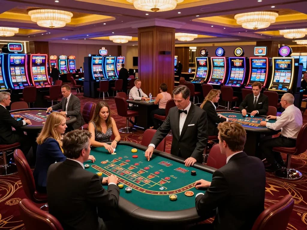 Experience DA88 casino gaming excitement with players actively engaged at tables under warm lighting.