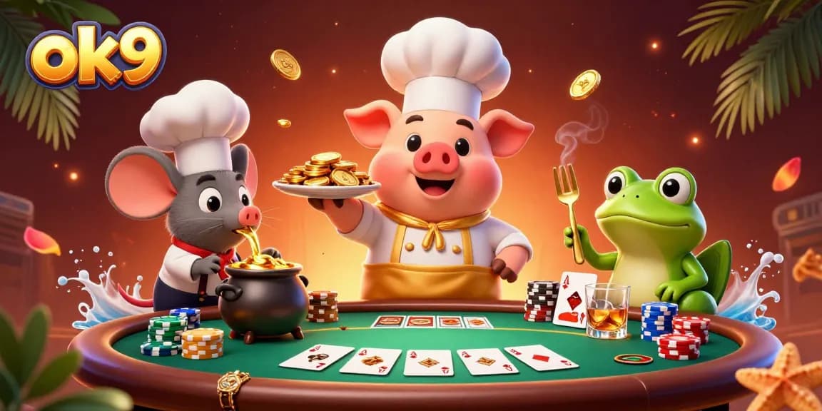 Spin and win with ok9 at a lively casino featuring dynamic characters and rich gambling elements.