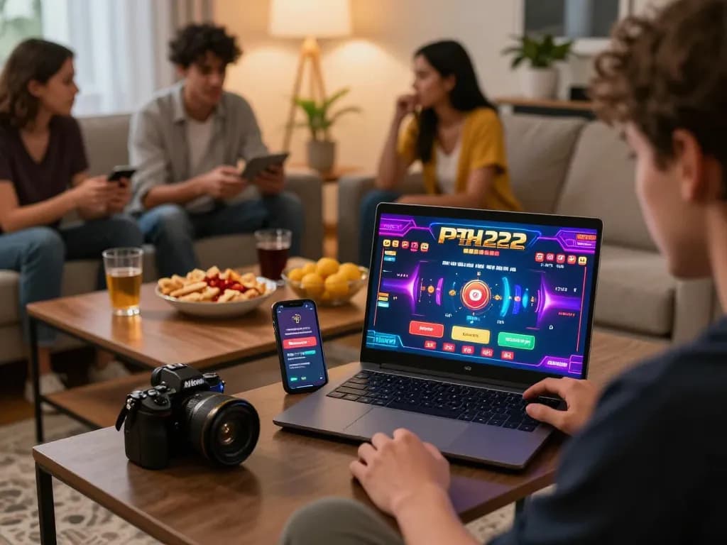Player engaging in live casino games on PH22 platform from home, showcasing dynamic gaming experience.