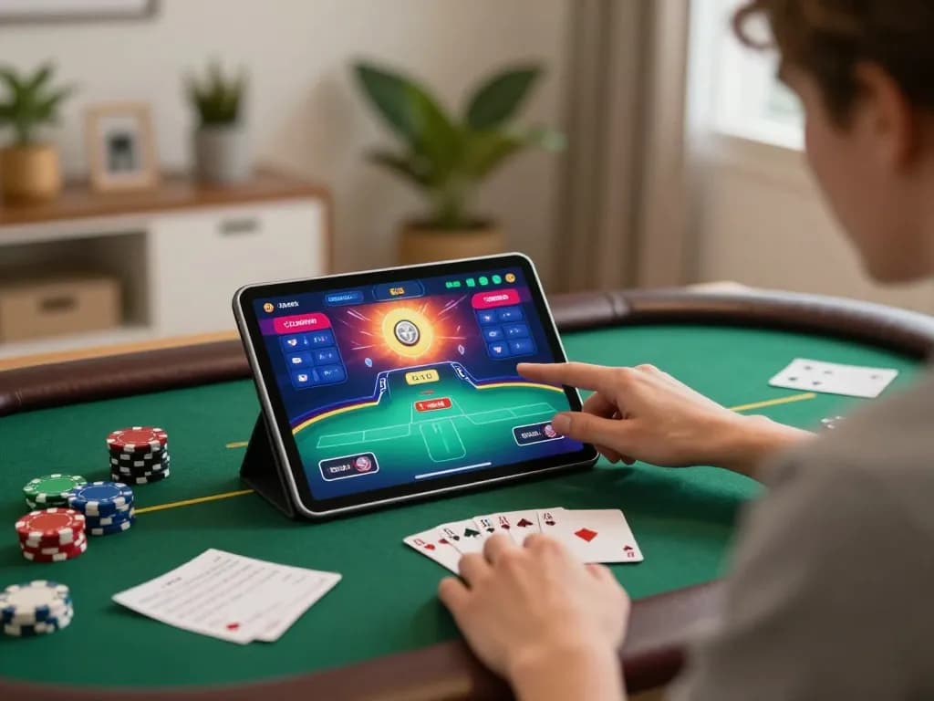 Engage in strategic poker gameplay using link 88aa on a tablet in a cozy home setting.