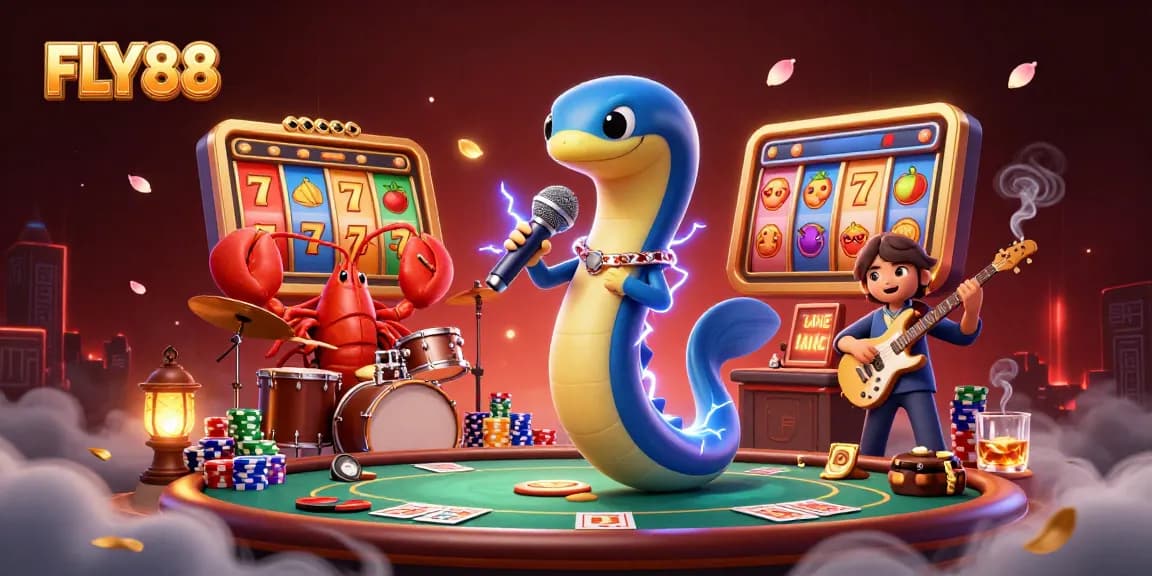 FLY88 showcases vibrant underwater casino with electric eel DJ and exciting slot elements.