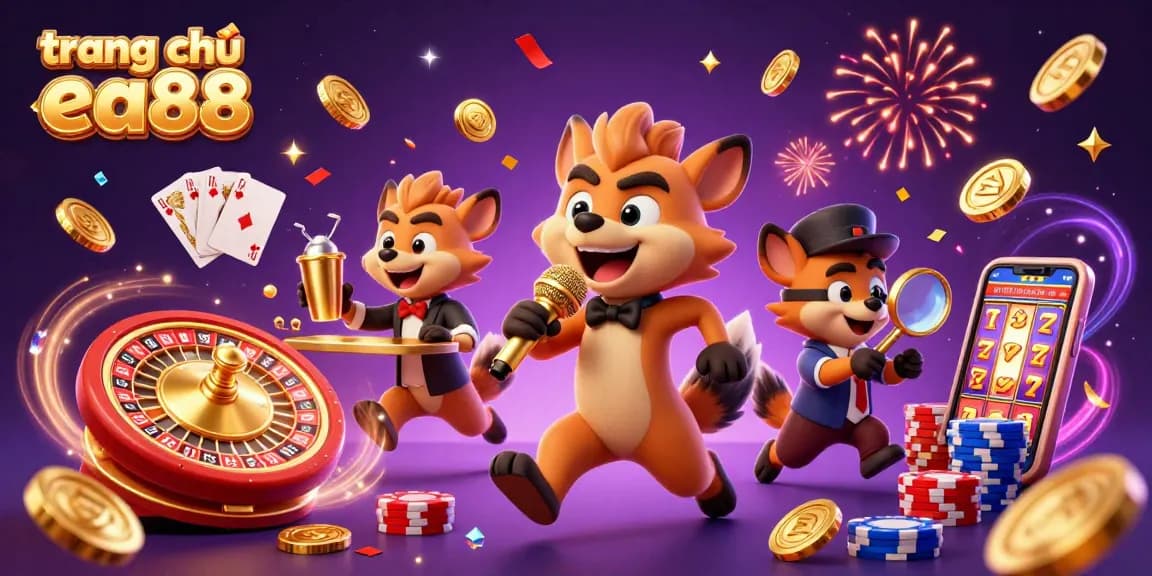 Engage with the dynamic atmosphere at trang chủ ea88, featuring a comedic hyena trio in a vibrant casino scene.