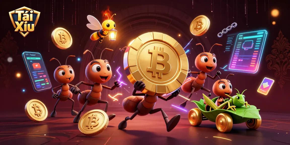 Engage in Tài Xỉu as ants steal a giant poker chip in a vibrant casino tunnel adventure.