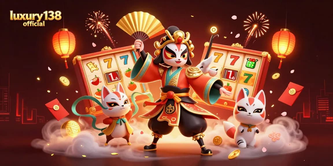 Engage in thrilling slots action at luxury138 official with vibrant gold symbols and animated characters.