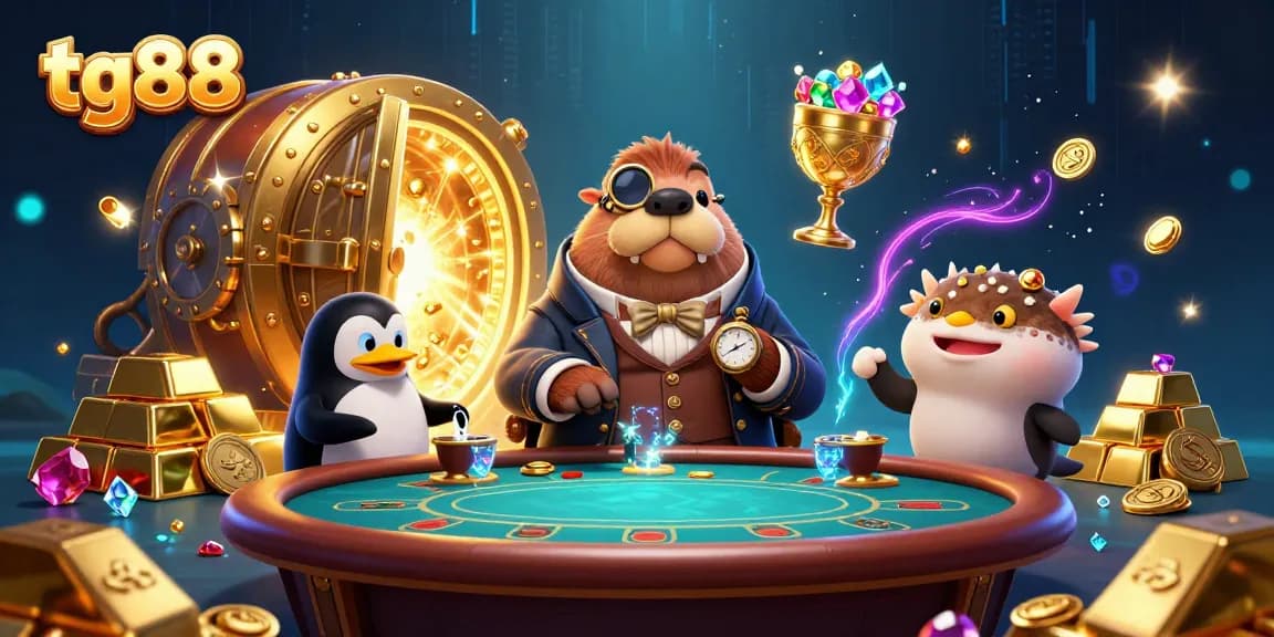 Engage with tg88 as the walrus and pufferfish bluff at an underwater poker table, bursting with gold and jewels.