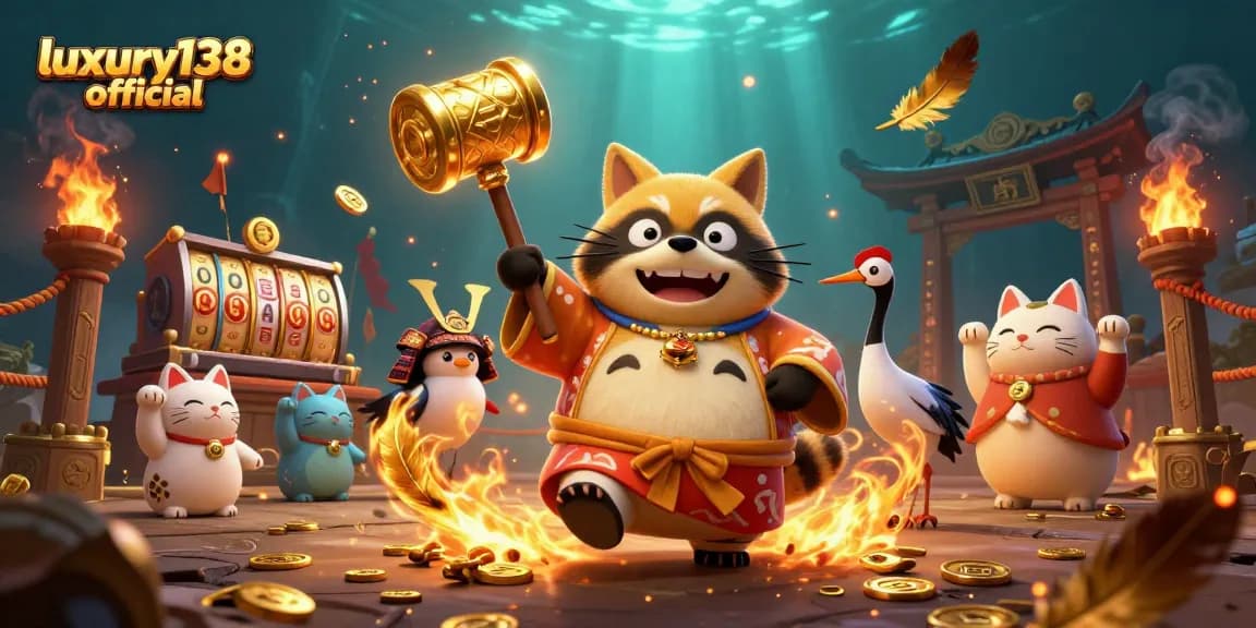 Engage with luxury138 official by spinning lively slot reels in a vibrant casino scene.