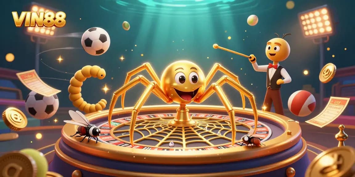 Experience thrilling bets with the VIN88 spider and croupier in this vibrant casino scene!