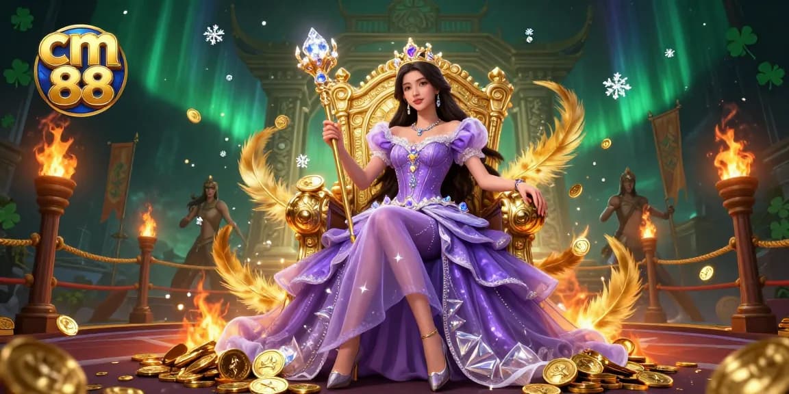 Experience thrilling gambling action at cm 88, featuring a regal Asian woman in a vibrant casino setting with gold accents.
