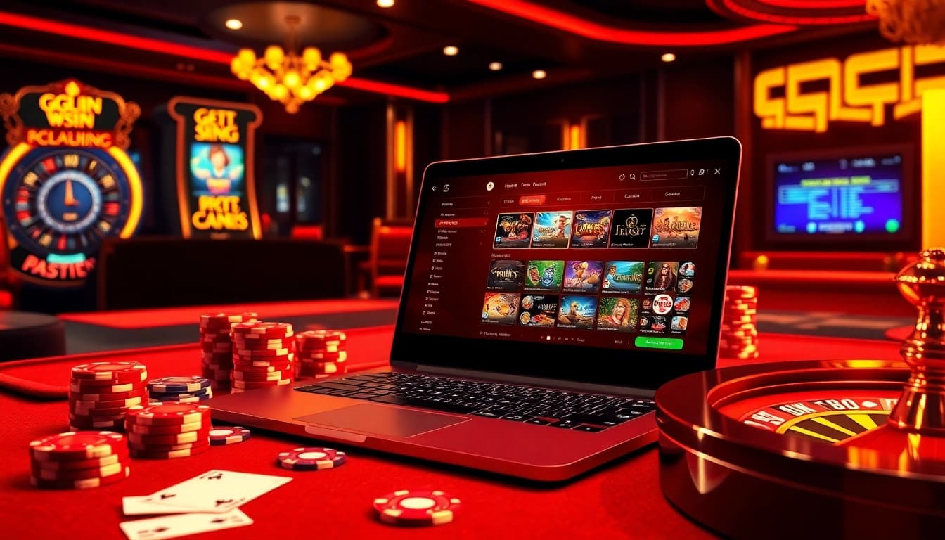 Experience the thrill of gambling at ggwin with vibrant poker chips and a digital slot machine.