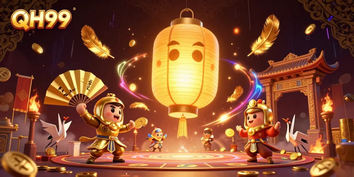 Experience dynamic gameplay action at QH99 with a vibrant casino scene featuring golden lantern spirits.