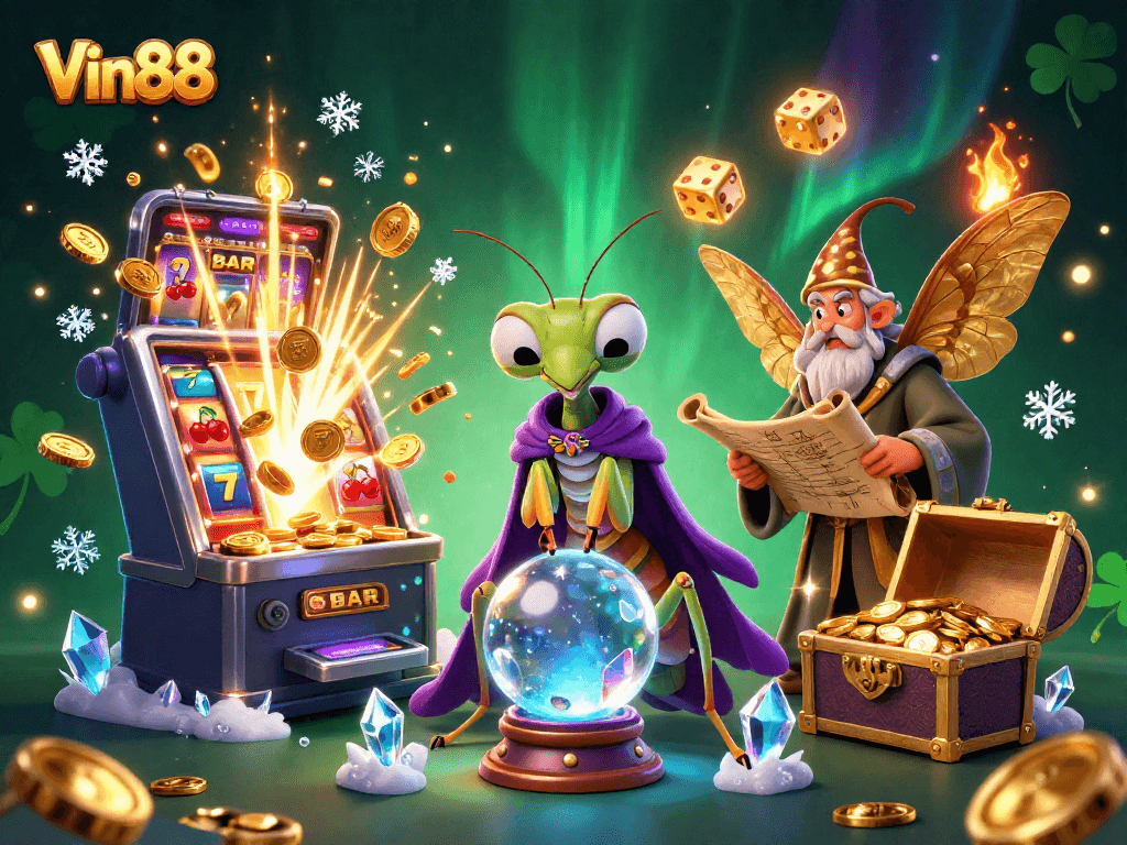 Win big at Vin88 casino with an enchanting scene filled with fortune tellers and jackpots.