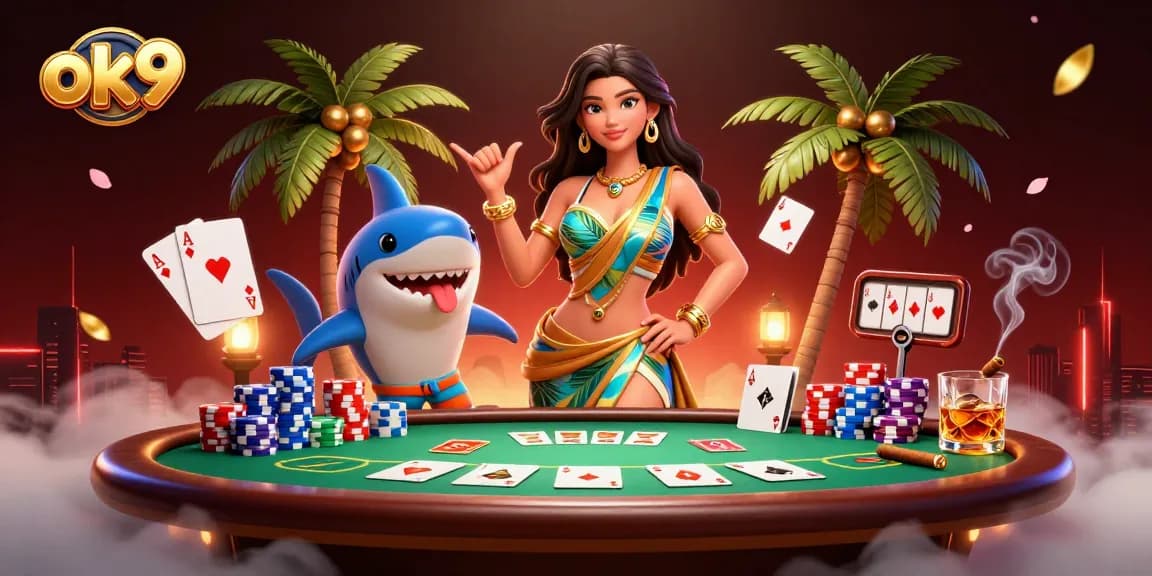Experience dynamic betting action at ok9 with vibrant poker elements and engaging characters.