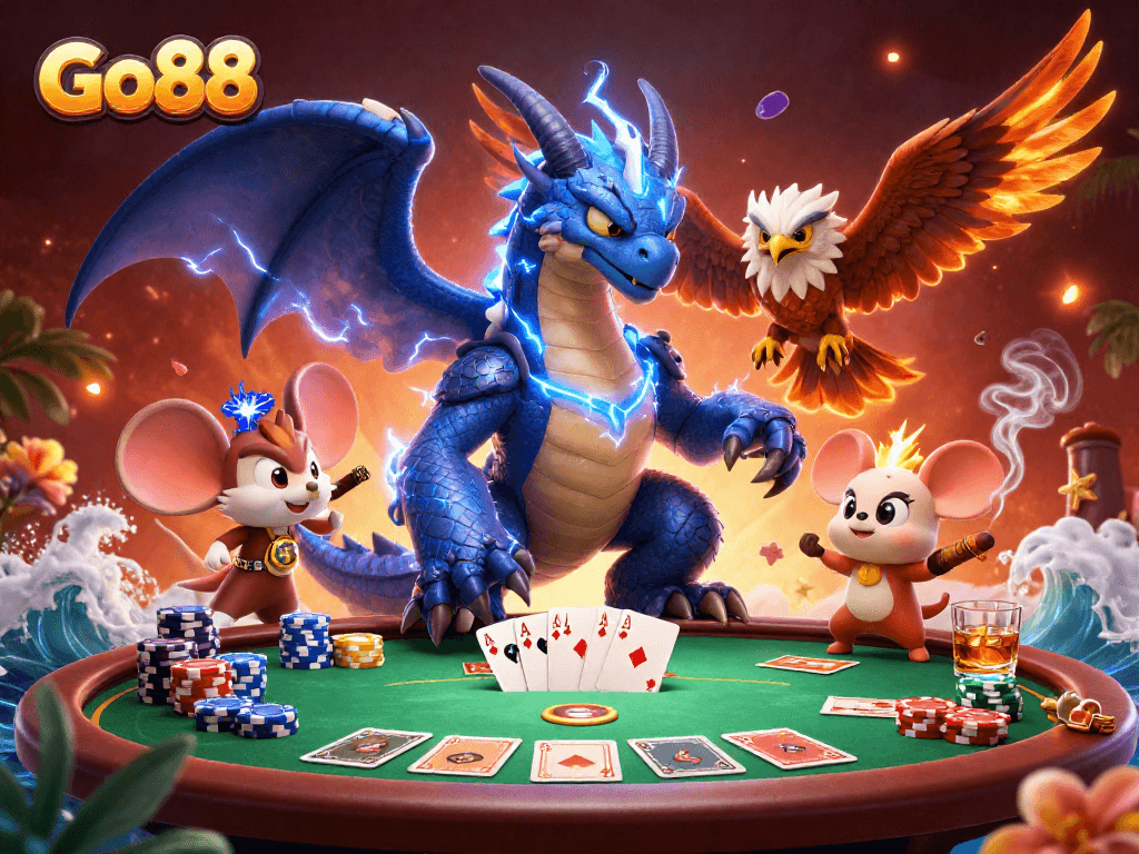 Engage in thrilling poker games at Go88 with exciting characters and dynamic action.