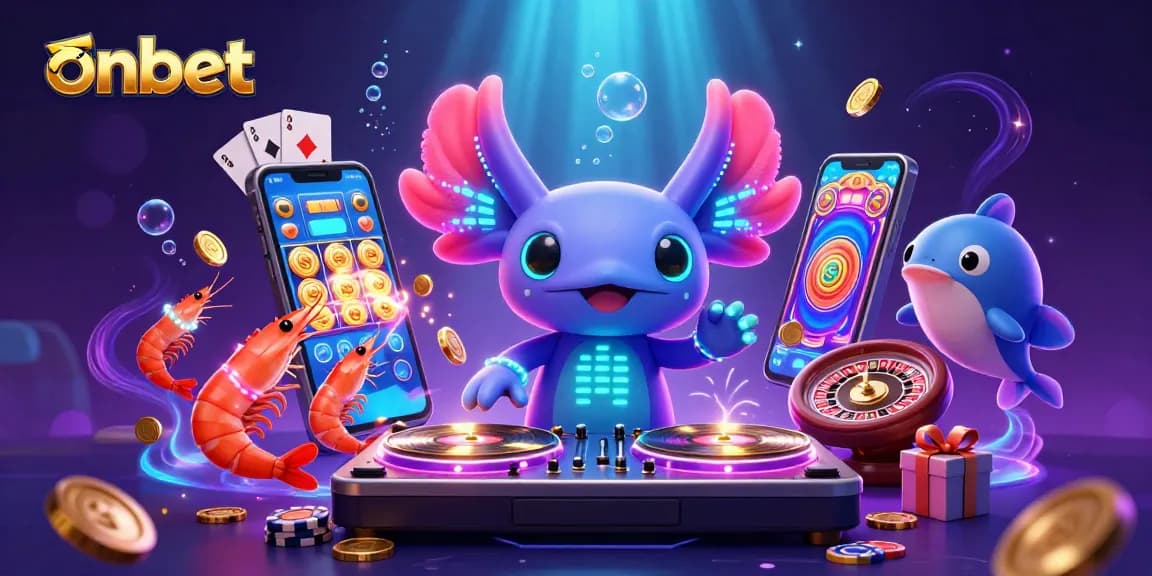 Experience exciting gameplay at Onbet with vibrant casino characters and games in a lively underwater scene.