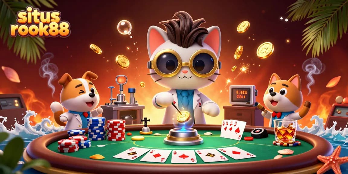 Experience the thrill of situs rokok88 with lively poker gameplay and dynamic characters in an engaging scene.