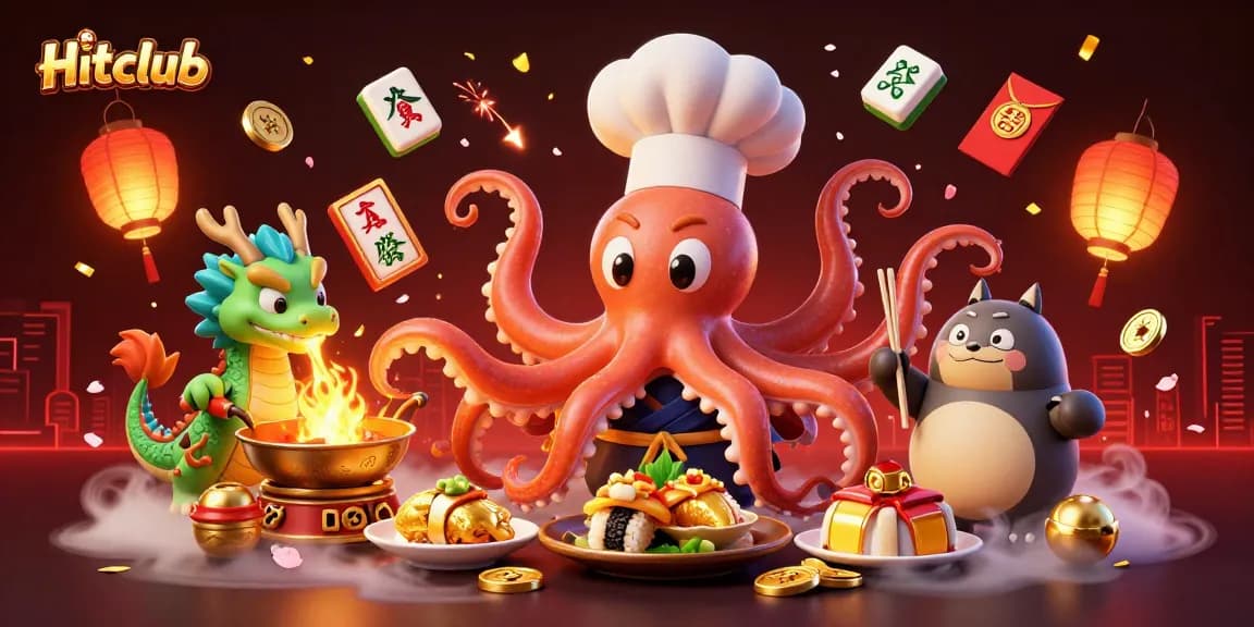 Hitclub players enjoy a thrilling gaming atmosphere with vibrant characters and festive decor in action.