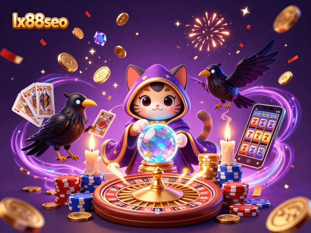 Experience the thrill of lx88seo with our vibrant casino illustration featuring mystical characters and energetic gaming elements.