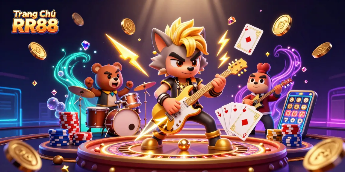 Engage in thrilling casino action at Trang Chủ RR88 with vibrant 3D wolf and bear characters.