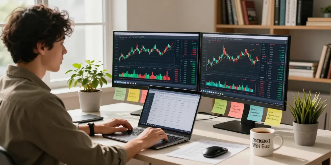 Individual analyzing market trends with indexfonds in a stylish home office.