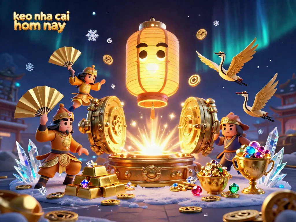 Engage with exciting keo nha cai hom nay through this lively 3D illustration showcasing golden lantern spirits and riches.