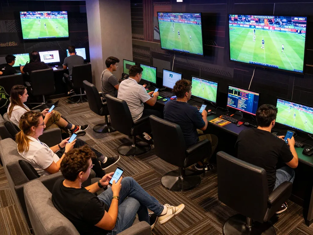View of patrons engaged in sports betting excitement at net88 lounge