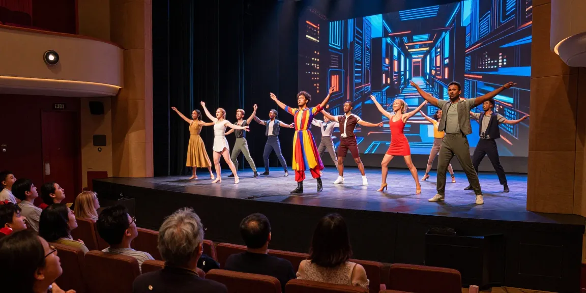 Engaging performance scene at https://www.nordicatheatre.com with diverse performers and captivated audience in modern theatre setting.