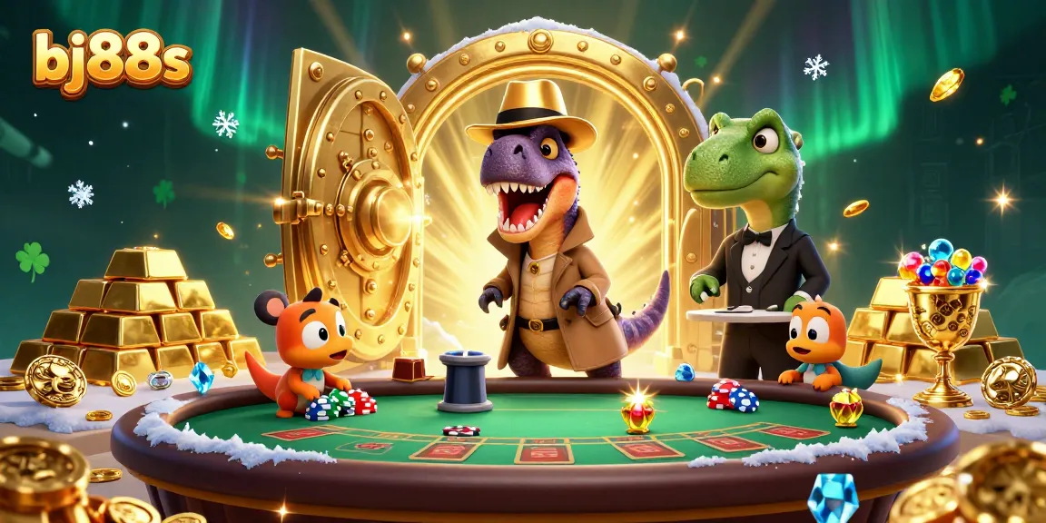 Experience thrilling action at bj88s with a cartoon velociraptor trying to blend in at a blackjack table.