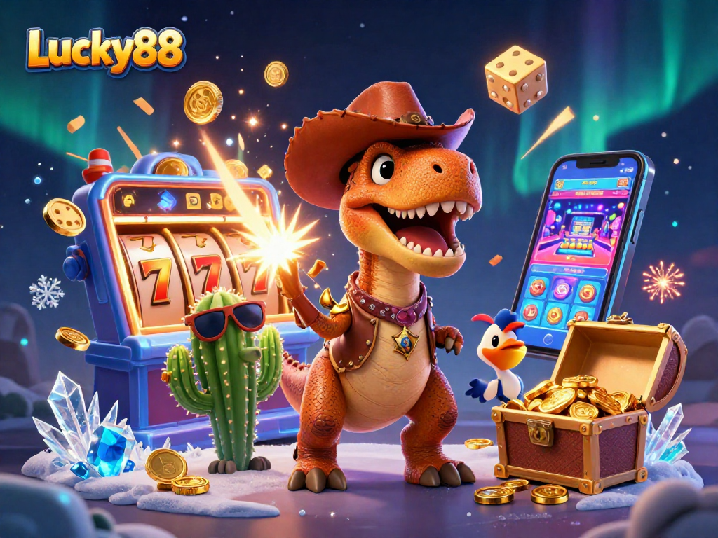Spin the Lucky88 slot machine with thrilling jackpots alongside a heroic dinosaur and friends!