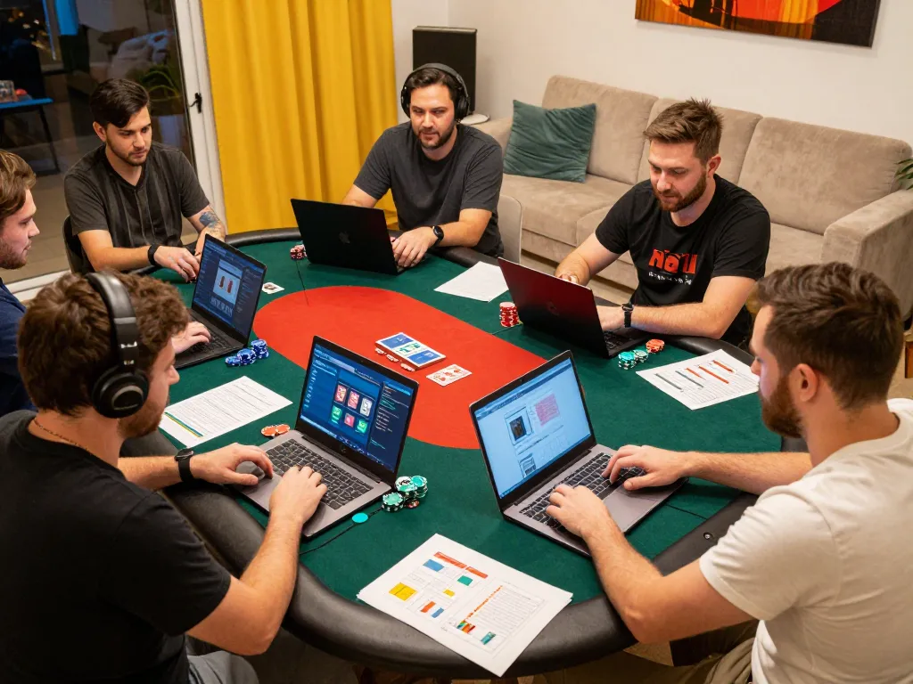 Engaged poker players showcasing gameplay strategies on YOU789 platform in modern home setting.