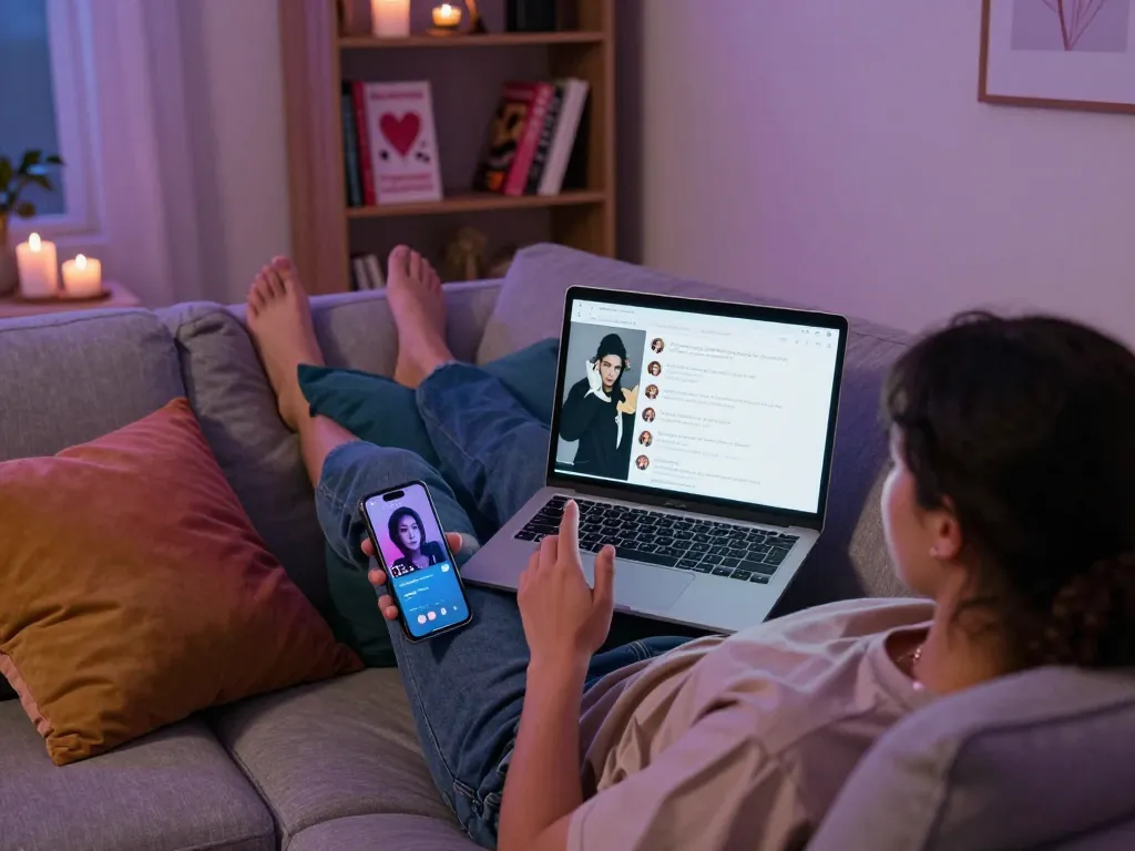 Experience engaging sexting AI interactions in a cozy living room.