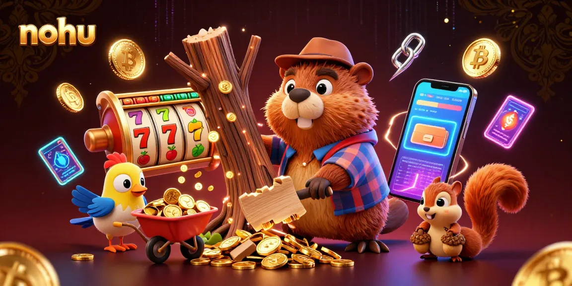 Nohu invigorates the gaming atmosphere with playful characters and vibrant slot machine elements, capturing a lively casino scene.