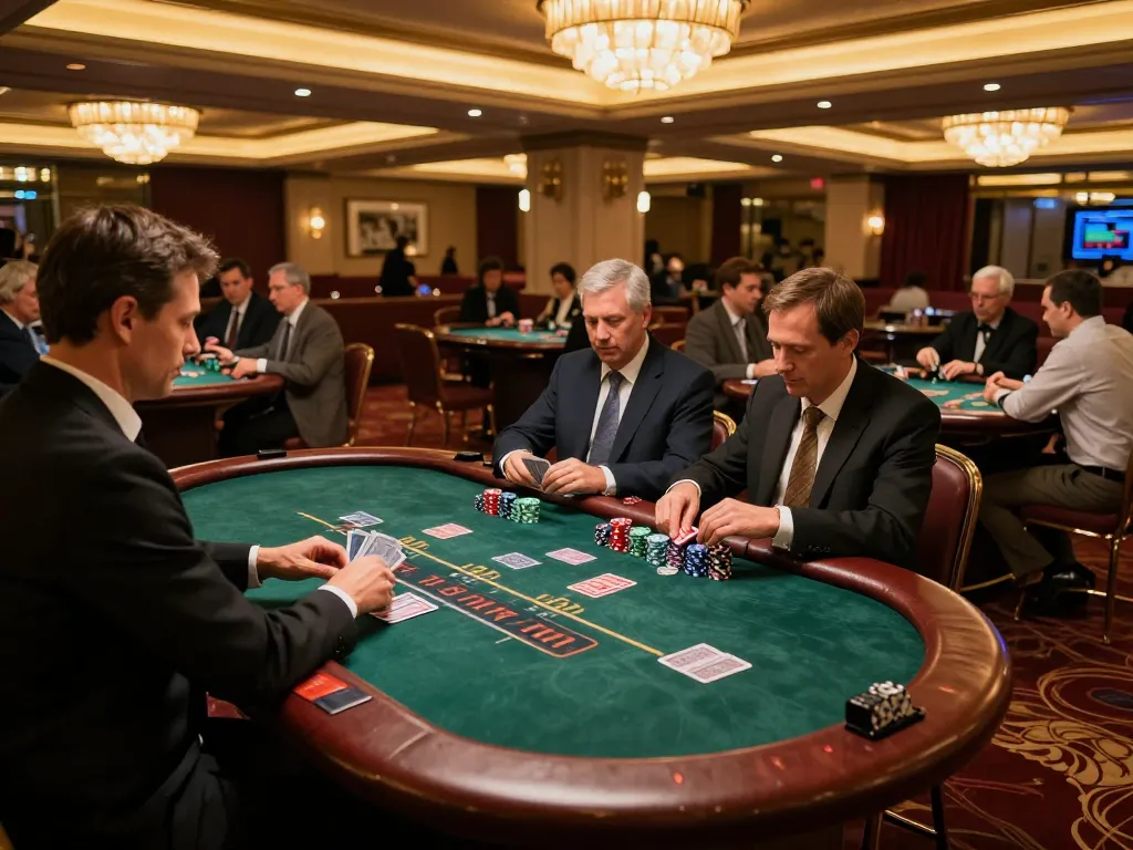 Experience the thrill of the FIVE88 link at a luxurious blackjack table with players and dealers in action.