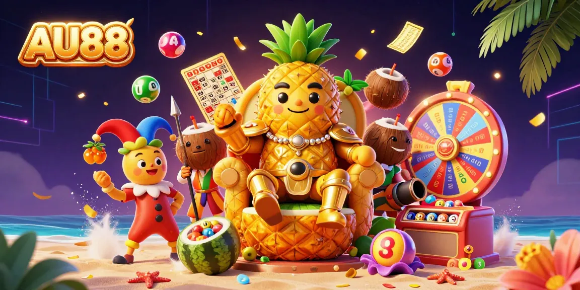Experience the vibrant AU88 casino world with a dynamic illustration of characters and gaming elements.
