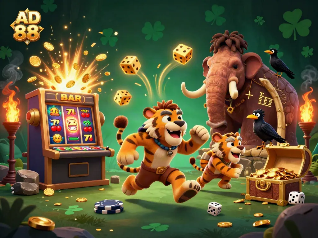 Experience thrilling adventures at AD 88 with a vibrant prehistoric casino scene featuring unique elements.