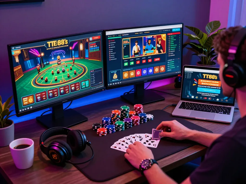 Engaging TT88 gaming setup featuring live casino displays and betting accessories.