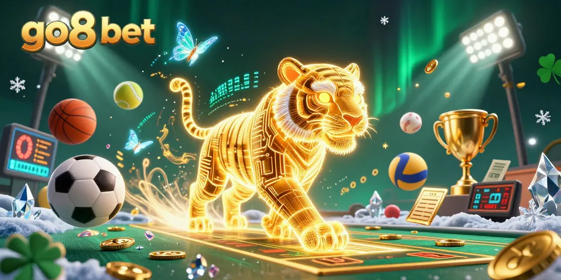 Win big with go8 bet in an electric digital casino scene featuring vibrant sports elements!