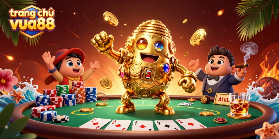 Engage with the thrilling action on trang chủ vua88 as golden golems collect winnings around poker tables.