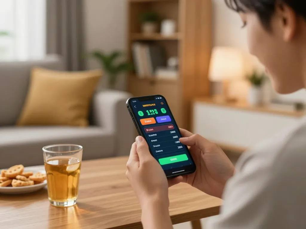 ee88 sports betting excitement captured on a smartphone in a cozy home setting