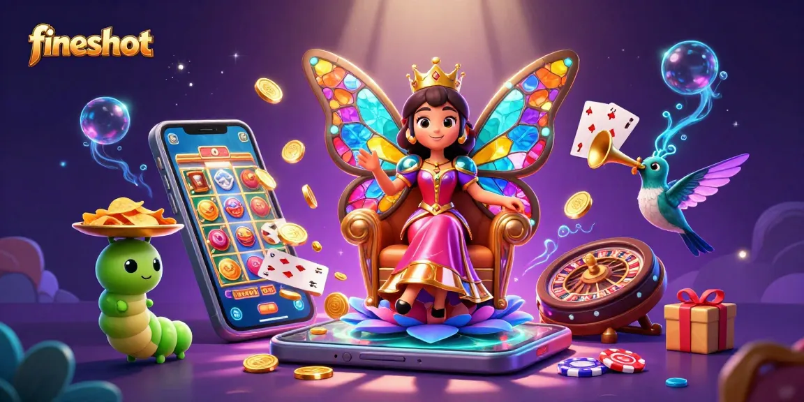 Experience the excitement of fiveshot with vibrant casino graphics, featuring a butterfly queen in a playful gaming atmosphere.