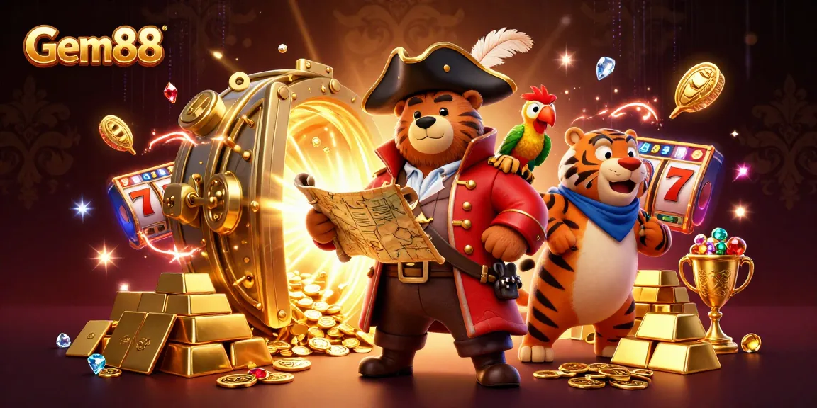 Experience thrilling excitement with Gem88 as a 3D pirate bear explores a jackpot of treasures.