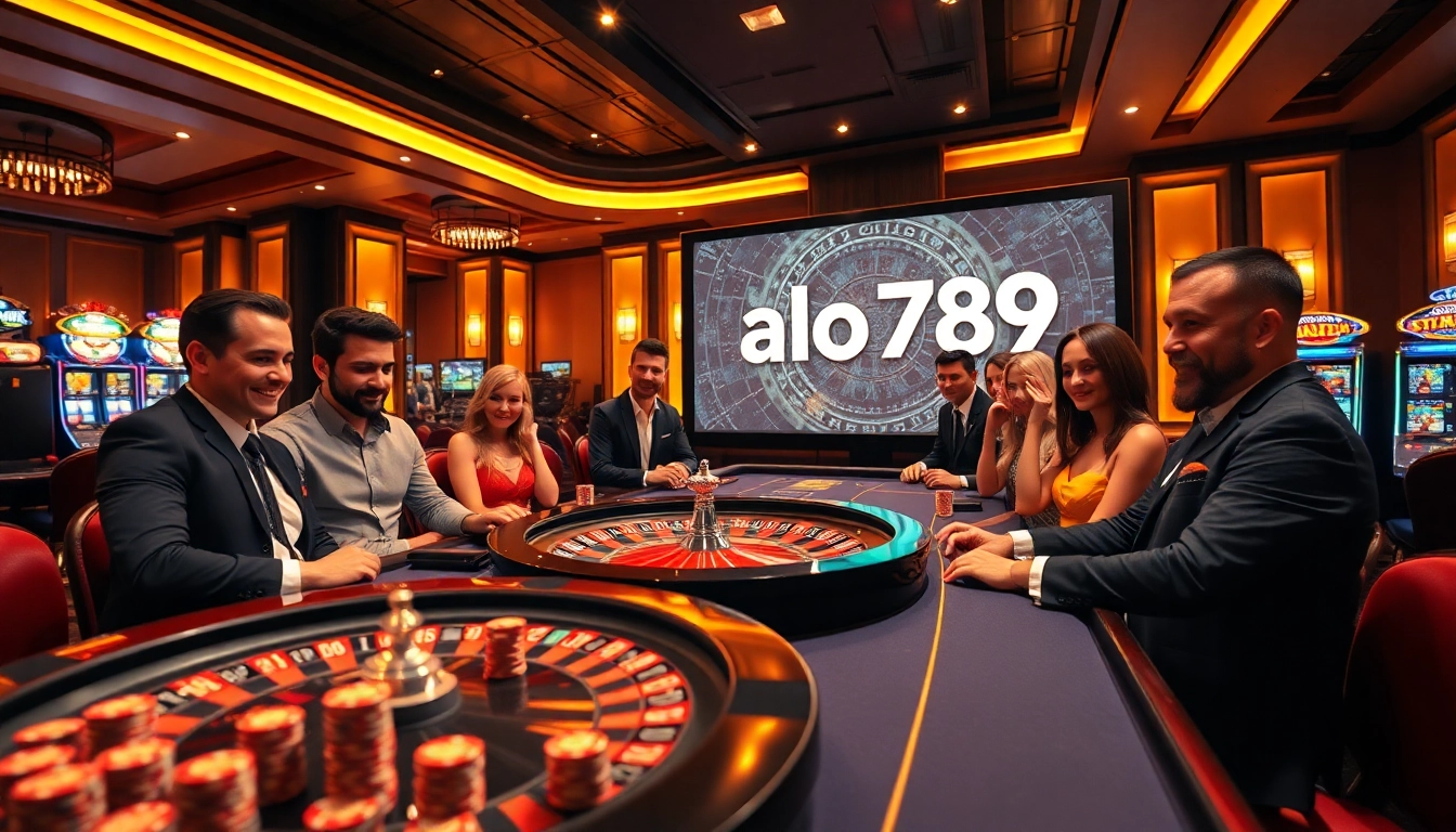 Players enjoying high-stakes games at alo 789 casino with vibrant roulette table and chips.