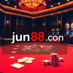 Exciting poker action at jun88 com, showcasing luxurious casino chips and cards in play.