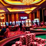 The thrilling casino experience at https://tg88co.com/ with professional dealers, vibrant slot machines, and players engaged in games.