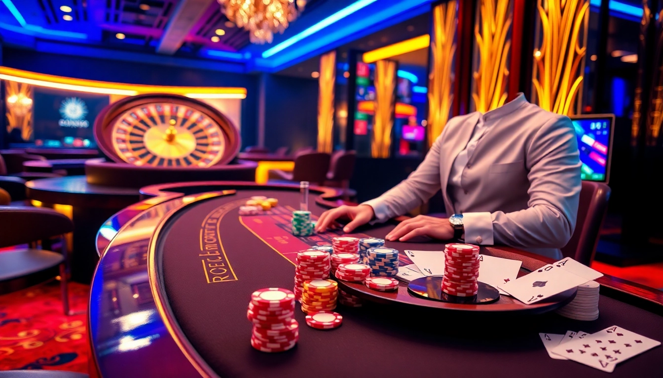 Experience thrilling online gambling at https://mm88.it.com/ with a modern casino scene featuring vibrant games.