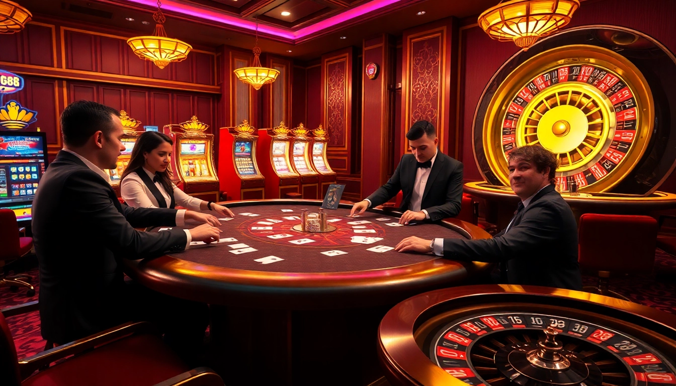 Action-packed gambling scene at https://tg88.name featuring poker, roulette, and vibrant casino elements.