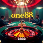 Exciting gambling action at one88 casino with luxurious tables, chips, and roulette wheel.