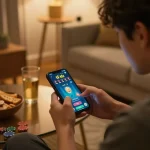 Player strategically placing bets on tài xỉu in a cozy home environment, highlighting responsible gambling